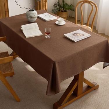 Imagem de KAIJIE Nova toalha de mesa estilo chinês, retangular, cor pura, lavável, sazonal, para decoração de festa, piquenique, jantar, 140 x 200 cm, café profundo