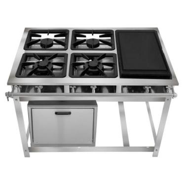 Imagem de Fogão Industrial 4 Bocas com Chapa P7 em Aço Inox Leona - Mr Fogões