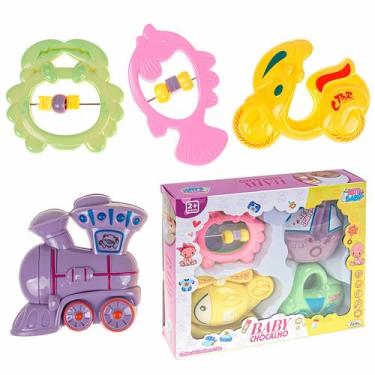 Imagem de Chocalhos Baby Educativo Sensorial Colorido Interativo Kit Com 4 Peças