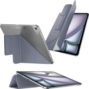 Imagem de MAGEASY Capa para iPad Air 2025 M3 e 2024 M2 de 11 polegadas - Capa fólio com suporte multidobrável, suporte multiangular, suporte para Apple Pencil, resistente a manchas - Faceta | Azul do Alasca