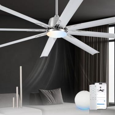 Imagem de Minislak Ventilador De Teto Inteligente Industrial De 72 Polegadas Com Luz E Controle Remoto Via Wi-Fi Alexa, Ventilador De Teto Grande Com 8 Lâminas De Alumínio De Níquel Escovado, Motor Cc Silenci