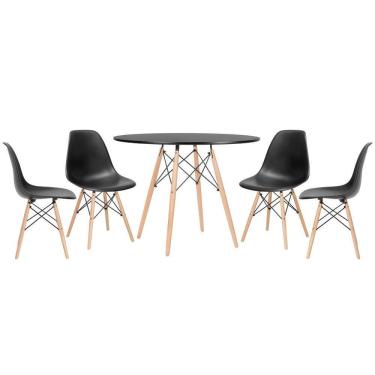 Imagem de Mesa Redonda Eames 100cm Preto + 4 Cadeiras Preto