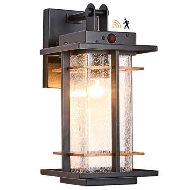 Imagem de VOCLDFA Luminária de parede externa com sensor de movimento do crepúsculo ao amanhecer Arandelas de parede externa rústica com vidro semeado luz externa de ônibus para casa, pátio, garagem, varanda