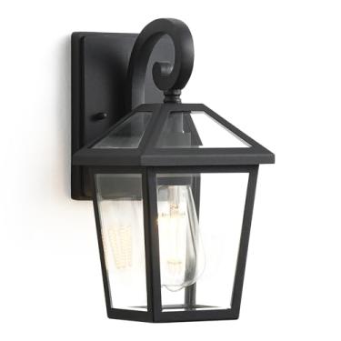 Imagem de GOALPLUS Iluminação externa preta para varanda de 35,5 cm, suporte de parede com vidro transparente, arandela de parede externa moderna de alumínio para casa, luminária de parede externa para garagem