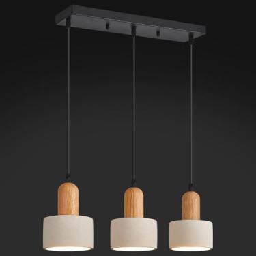Imagem de LBSQJ Luzes pendentes de cimento moderno candelabro branco lâmpadas de teto de madeira para cozinha, ilha, quarto, sala de jantar, sala de estar, bar (3 luzes)