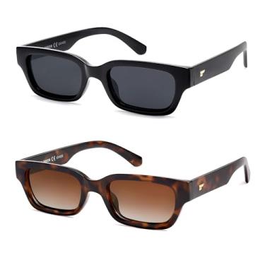 Imagem de VANLINKER Óculos de sol polarizados modernos pequenos quadrados olho de gato para mulheres retrô vintage VL9846, Pacote com 2, todo preto + armação de tartaruga, P