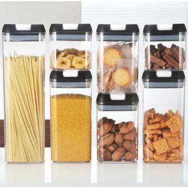 Imagem de Kit Potes Herméticos 7 Unidades Acrílico com Fecho Seguro Kit para Organizar Alimentos, Despensa, Grãos, Café e Farinha 7 Peças