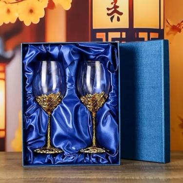 Imagem de Simcat Taças de vinho esmaltadas pintadas à mão em vidro transparente refinado, haste para cabernet, presentes (caixa de presente dupla dourada)