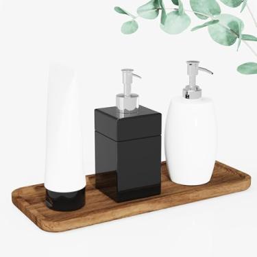 Imagem de AquaChase Bandeja rústica para bancada de banheiro de 30 x 12 cm, prateleira organizadora de bancada de cozinha de madeira maciça, travessas de madeira, tábua de charcutaria de sobremesa para lanche