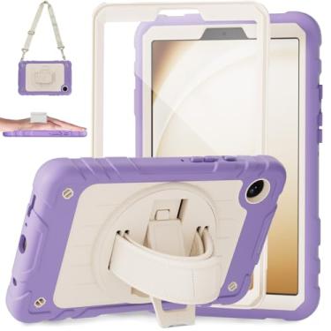 Imagem de Stweap Capa para Samsung Galaxy Tab A9 de 8,7 polegadas 2023, com alça de mão giratória 360 e alça de ombro, capa protetora para tablet Galaxy Tab A9 22.1 cm SM-X110/X115/X117 (roxo + branco)