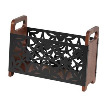 Imagem de ＫＬＫＣＭＳ Porta-revistas de madeira, porta-revistas, organizador de pastas rústicas, cesta de armazenamento de arquivos para cartas, folhetos, papéis, Flor