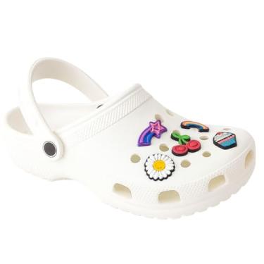 Imagem de Sandália Feminina Babuche Clog em EVA, Design Anatômico, com Acessórios Decorativos PINS, Antiderrapante, Confortável (Branco, BR, Adulto, Faixa Numérico, 35, 36)