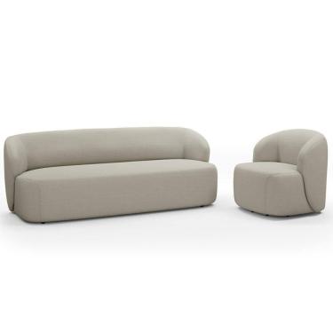 Imagem de Sofá 2 Lugares 170cm Com Poltrona Giratória Orgânica Heidy F04 Linho Bege - Lyam Decor