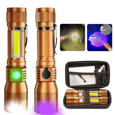 Imagem de AdamStar Lanternas de luz preta, lanterna UV 3 em 1 com clipe, base magnética, luz COB, lanterna tática recarregável, lanterna de LED de 7 modos de alto lúmens, pacote com 2 (marrom + marrom))