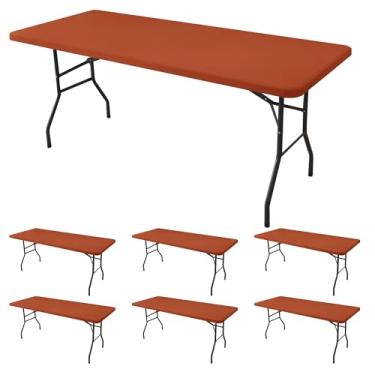 Imagem de Enjoyidea Toalha de mesa ajustada para mesas retangulares de 1,8 m - pacote com 6 - capa de mesa elástica enferrujada para piquenique ao ar livre - toalhas de mesa elásticas de elastano 1,8 m para