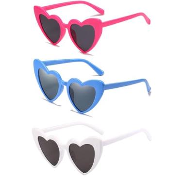 Imagem de Ridering Óculos de sol femininos modernos com coração, vintage, em forma de coração, olho de gato, estilo moderno, estilo retrô, Rosa vermelha + azul + branco, tamanho �nico