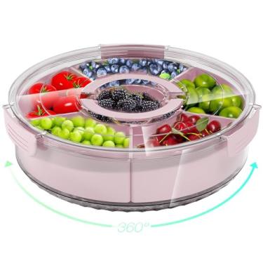 Imagem de Bandeja de servir dividida com tampa e alça, girador grande para lanches, recipiente para lanches, prato multiuso para charcutaria, frutas vegetais, taco, terça-feira, filme, noite, viagem, praia