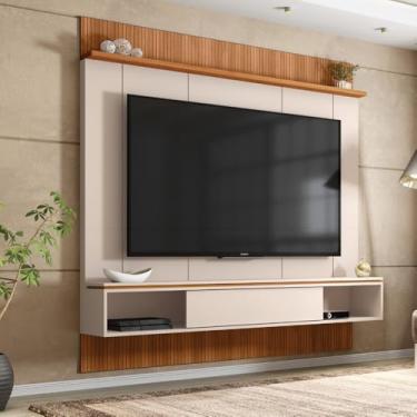 Imagem de Painel Runa 180cm para TV até 65 com Porta de Correr Prateleira e Nicho MDP OffWhite/Freijo G11 - Gran Belo