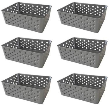 Imagem de Kit 6 Cestos Multiuso Organizador Empilhável Gaveta 19x14x6 - Trioplas