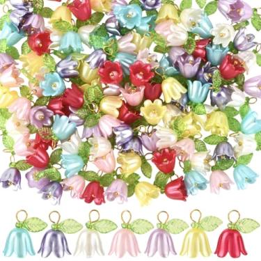 Imagem de SUNNYCLUE 1 caixa, 120 peças, berloques de flores de plástico, pingente de tulipa e folha de acrílico a granel com achados de latão dourado trompete primavera pingentes florais para fazer joias