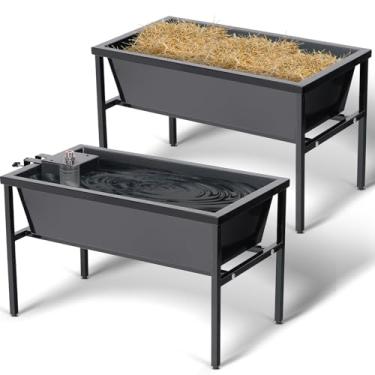 Imagem de PKNYBZH Calha de alimentação para gado com kit de válvula flutuante, 2 unidades de dispensador automático de água para cães de aço inoxidável, alimentador de ovelhas de grande capacidade para