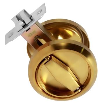 Imagem de Fechadura de porta redonda embutida em aço inoxidável 304 puxador oculto para porta de copo embutido sem chave Puxador de porta embutido redondo para banheiro quarto ZJMCAJY (dourado)