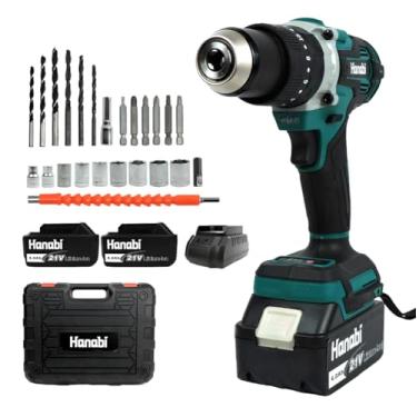 Imagem de Hanabi Parafusadeira e Furadeira Motor Brushless com Impacto 21V Sem Fio 80N.m, 1700 RPM com LED Kit Parafusadeira Eletrica Com 2 Baterias de 4,0Ah 13mm