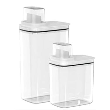 Imagem de Kit 2 Dispensers Para Sabão Liquído,Pó e Amaciante, Kit 2 Unidades, 1200 ml + 2000 ml, Transparente, Dosagem Fácil.