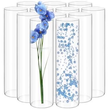 Imagem de Pacote com 12 vasos cilíndricos de vidro para centros de mesa – Vaso de flores de 30 cm de altura para decorações de casamento, castiçais flutuantes a granel, castiçais de vidro para prateleira de