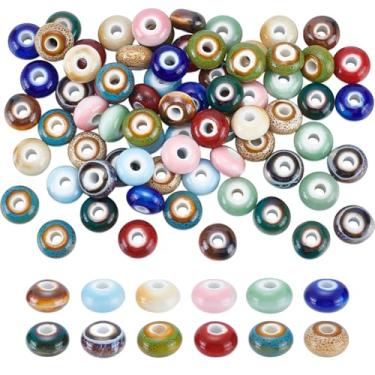 Imagem de UNICRAFTALE 72 peças 12 cores contas de cerâmica redondas europeias feitas à mão contas de porcelana impressas à mão espaçador de porcelana vitrificada brilhante contas de cerâmica chinesa para