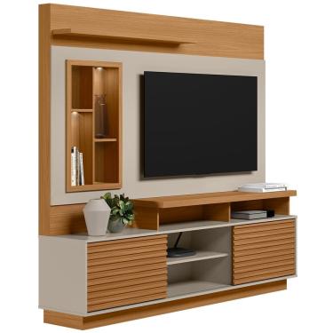 Imagem de Estante Painel Para TV 60 Pol Com LED 200cm Bacchi L05 Nature Off White - Lyam Decor