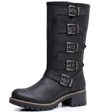 Imagem de GLOBALWIN Botas femininas de salto baixo estilo militar para motociclista de cano médio e grossas, 23yy11 Preto, 36