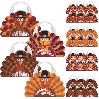 Imagem de SilTriangle 24 peças de sacos de presente não tecidos de Ação de Graças com alças grandes reutilizáveis sacos de guloseimas de outono a granel para doces de outono para suprimentos de festa de Ação de