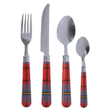 Imagem de Faqueiro 16 Peças Aço Inox Cabo Plástico Xadrez Uso Frequente / Natali