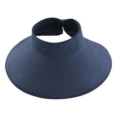 Imagem de Chapéu feminino largo de palha enrolável Chapéu Bowknot Chapéu Praia C