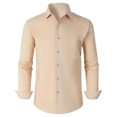 Imagem de Camisa social BBIBBI Champagne para homens de manga comprida tamanho M