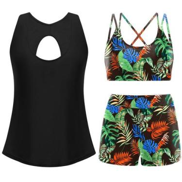 Imagem de Maiô Tankini AI'MAGE Plus Size Black Leaves para mulheres