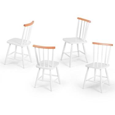 Imagem de Kit 4 Cadeiras Colonial Clássica Rustica Madeira Maciça Branca/Mel - T