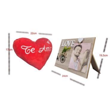 Imagem de Porta Retrato LOVE + Coração Pelúcia Dia dos Namorados Amor - FreeCom,