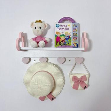 Imagem de Prateleira coração colorida e cabideiro quarto infantil 45cm - Hanger 