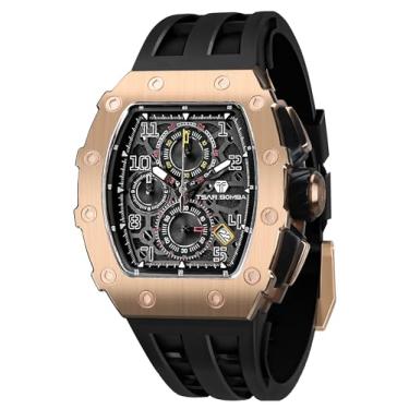 Imagem de Relógios TSAR BOMBA para Homens - Relógio Quadrado de Luxo Tonneau - Vidro de Safira de Quartzo Japão - Cronógrafo - Impermeável 50M - Calendário Luminoso