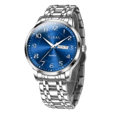 Imagem de Taxau Relógio masculino G8405G clássico prata aço inoxidável, Pulseira prata face azul - G8405, round, Minimalista
