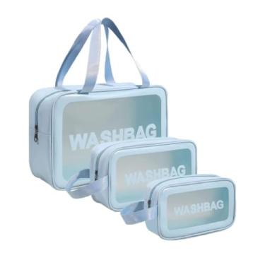 Imagem de Necessaire Viagem, Kit 3 Necessaire Maquiagem Transparente Washbag A Prova de Água(azul-332)