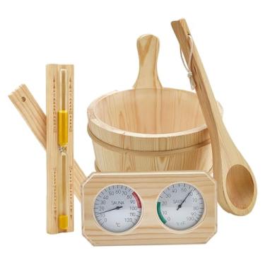 Imagem de Generic Conjunto de acessórios para sauna, termômetro, higrômetro, concha de 4 litros, ampulheta, ampulheta, relógio de areia para casa