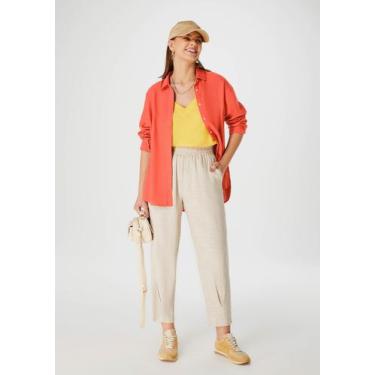 Imagem de Calça Feminina Slouchy Cintura Alta Em Viscolinho - Hering, XP, Bege c