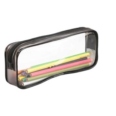 Imagem de Bolsa de 2 peças de PVC transparente com zíper, estojo para caneta de exame, artigos de higiene pessoal e bolsa de maquiagem (preto)