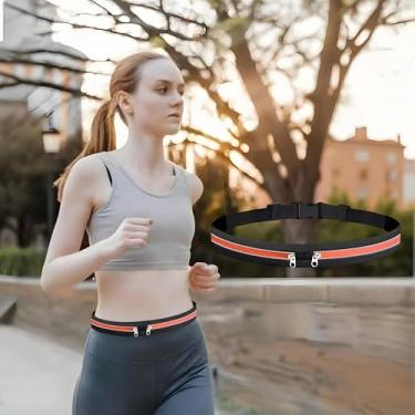 Imagem de Cinto de corrida esportivo para homens e mulheres, bolsa dupla, à prova de suor, pochete para celular, chaves e itens essenciais, Laranja, Universal