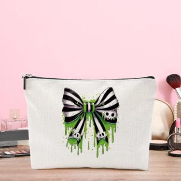 Imagem de Bolsa de maquiagem divertida com arco de esqueleto, presentes de Halloween para amigas, meninas, mulheres, bolsas de cosméticos