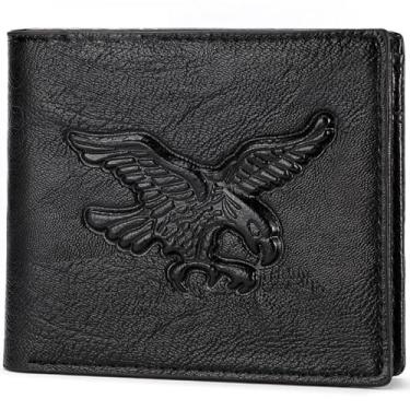 Imagem de Carteira masculina curta 3D com estampa de relevo de águia PU bolsa de negócios preta cinza marrom dobrável masculina (preto)