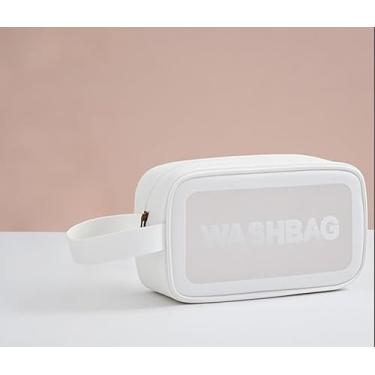 Imagem de Bolsa de higiene transparente para maquiagem, impermeável e à prova de poeira, armazenamento de cosméticos sem esforço, branca, P